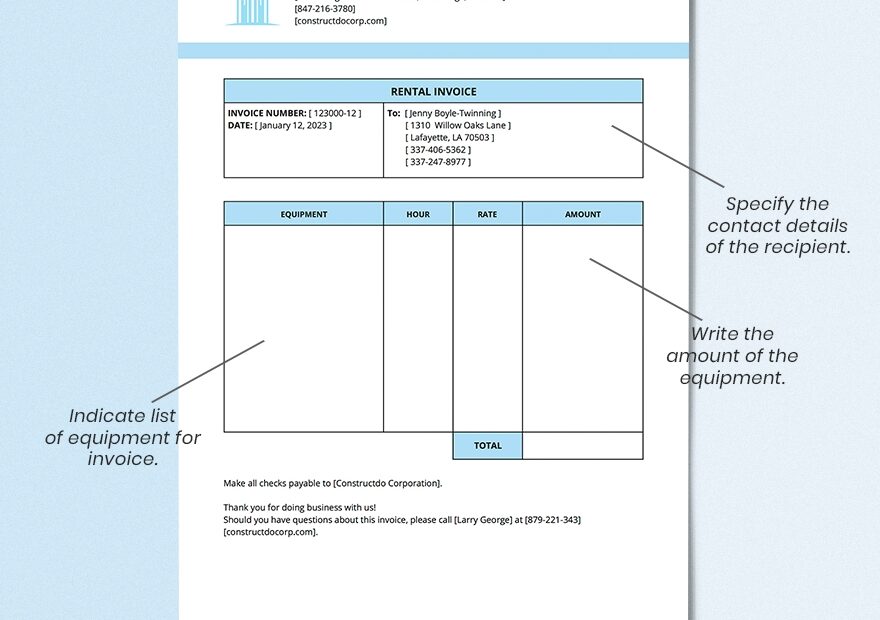 Equipment Rental Invoice Template Download In Word Google Docs