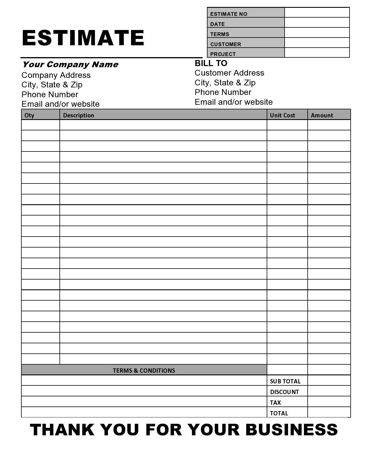 Estimate Invoice Template Printable Invoice Business Form Etsy Artofit