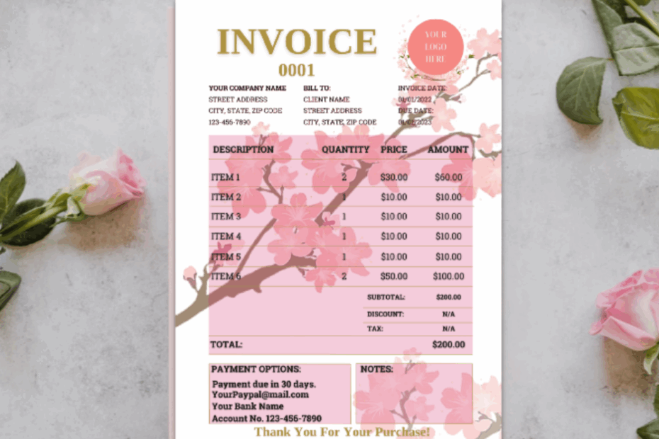 Event wedding Planner floral Invoice Template Word google Docs pdf png
