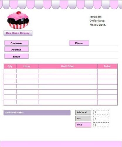 Example Of Printable Bakery Invoice Template Templateral