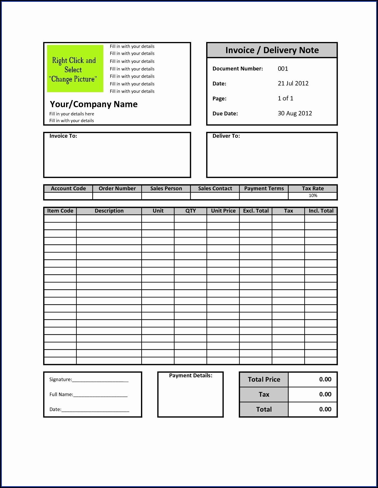 Excel Self Employed Printable Invoice Template Fuseka