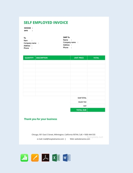 Excel Self Employed Printable Invoice Template Fuseka