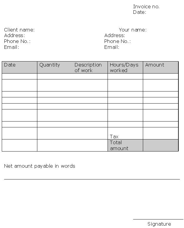 Excel Self Employed Printable Invoice Template Vsdiki