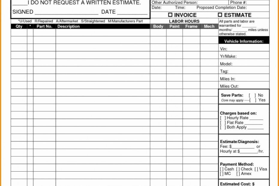 Explore Our Printable Auto Repair Shop Receipt Template Estimate