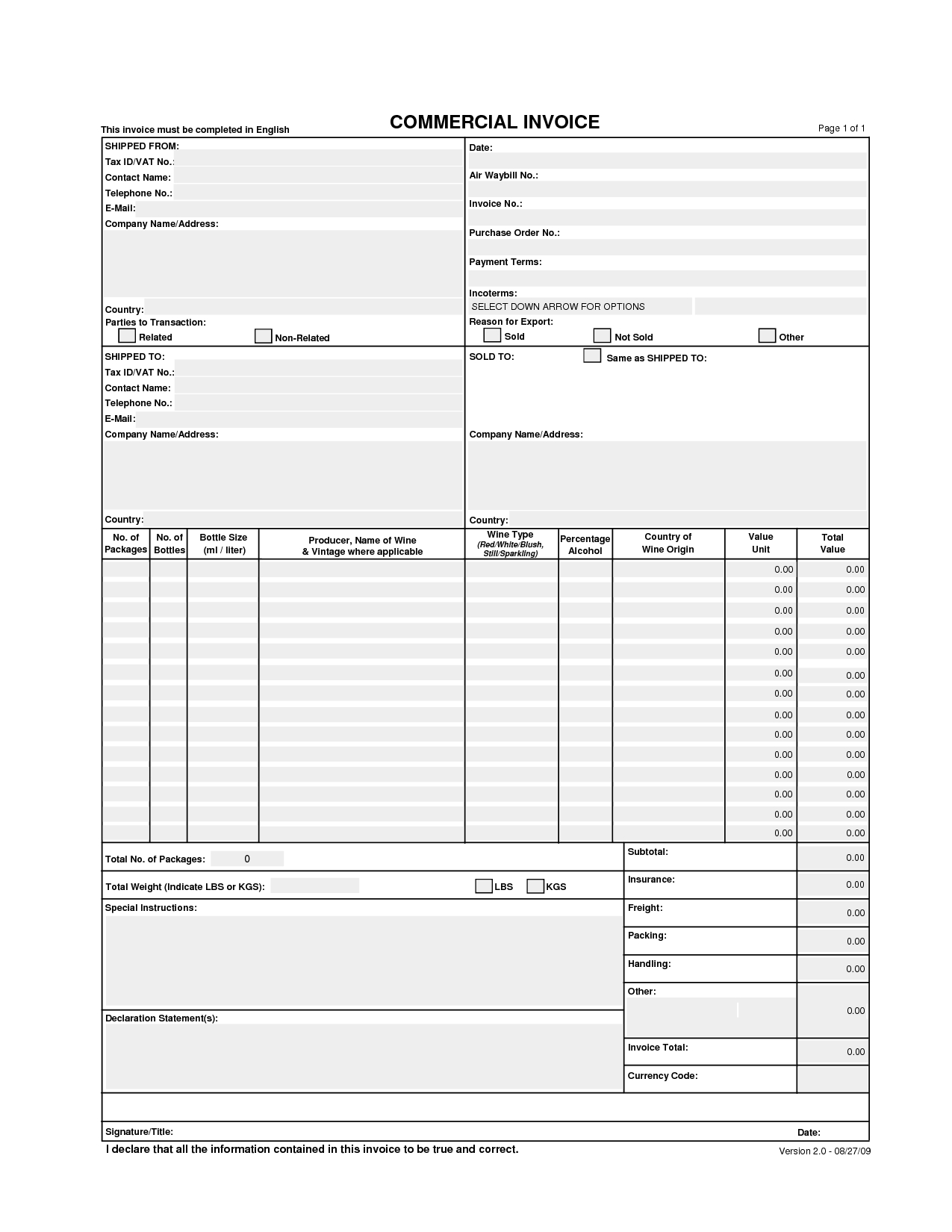 Fedex Commercial Invoice Form Invoice Template Ideas