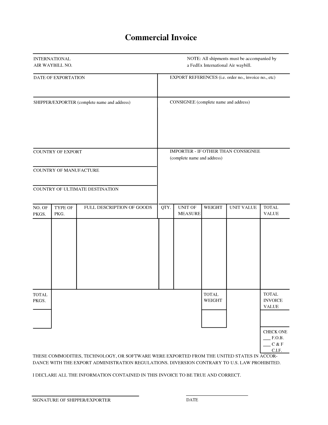 Fedex Commercial Invoice Pdf Invoice Template Ideas