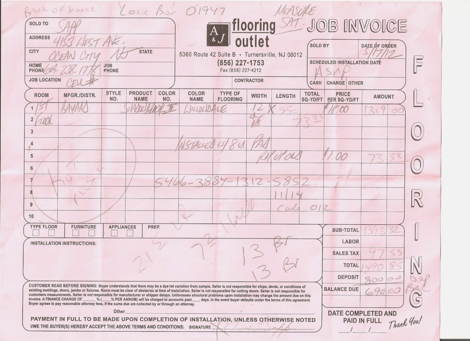 Flooring Installation Invoice Template Unique Printable Carpet With 