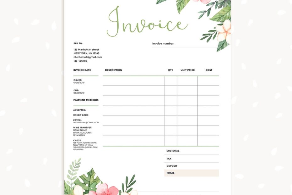 Floral Invoice Template Strawberry Kit