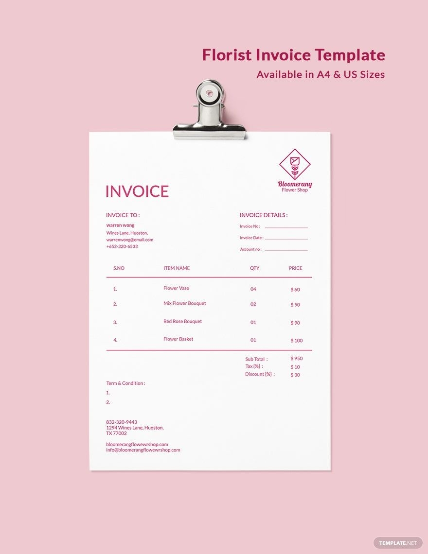 Florist Invoice Template Google Docs Google Sheets Illustrator 