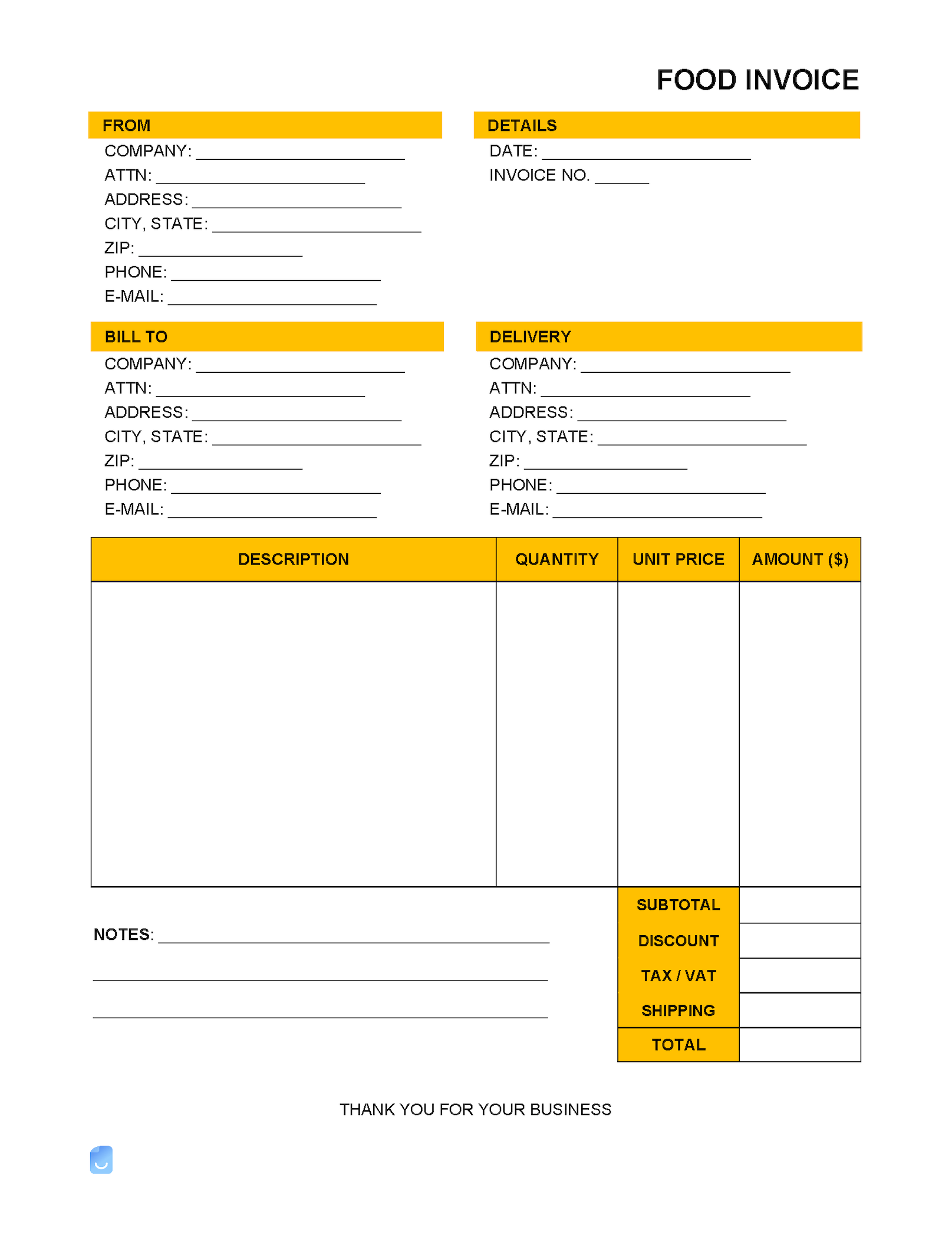 Food Invoice Template Invoice Maker