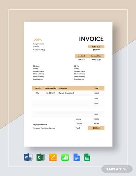 FREE 13 Sample Rent Invoice Templates In PDF MS Word
