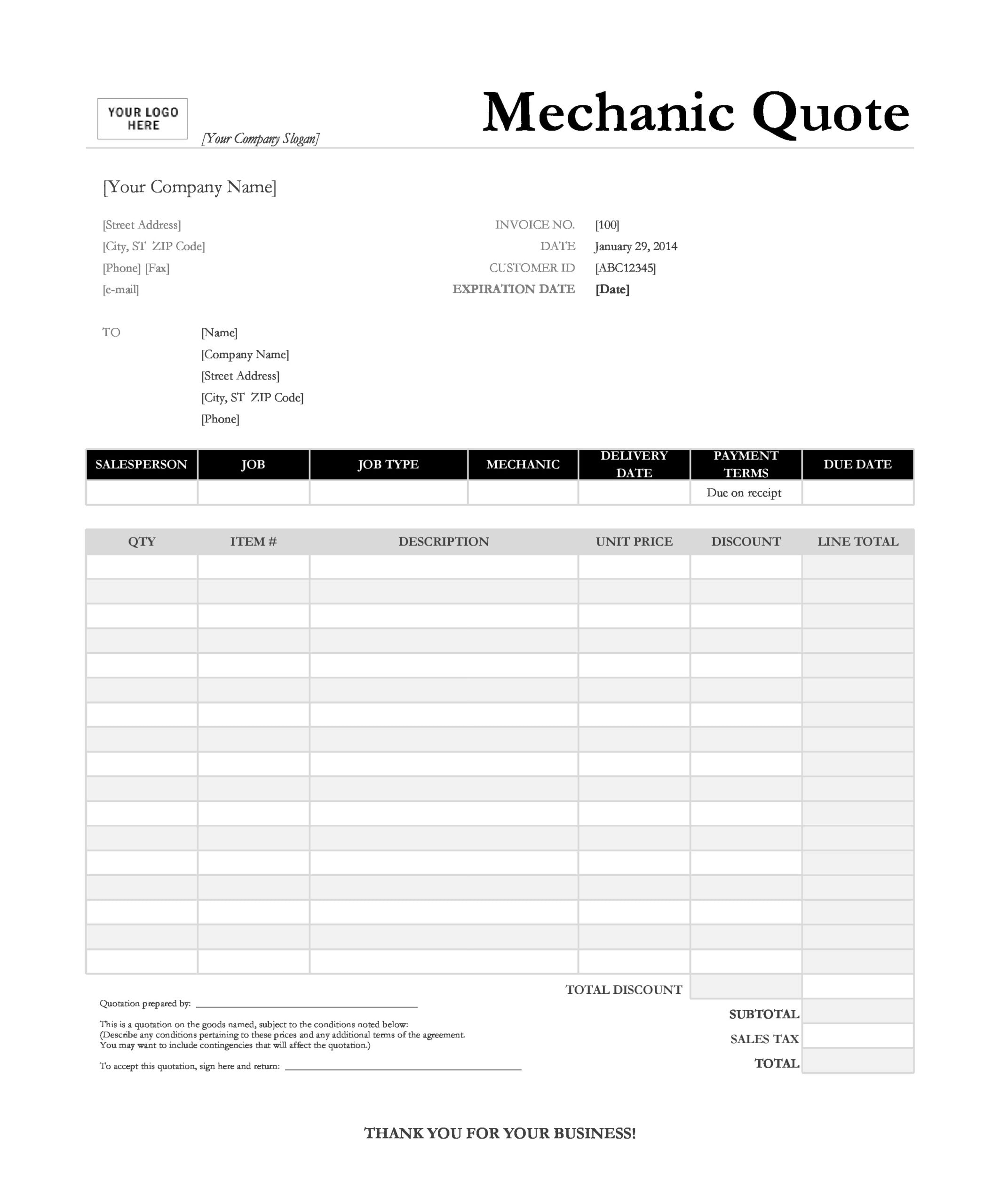 Free Auto Repair Invoice Pdf Buyersmens