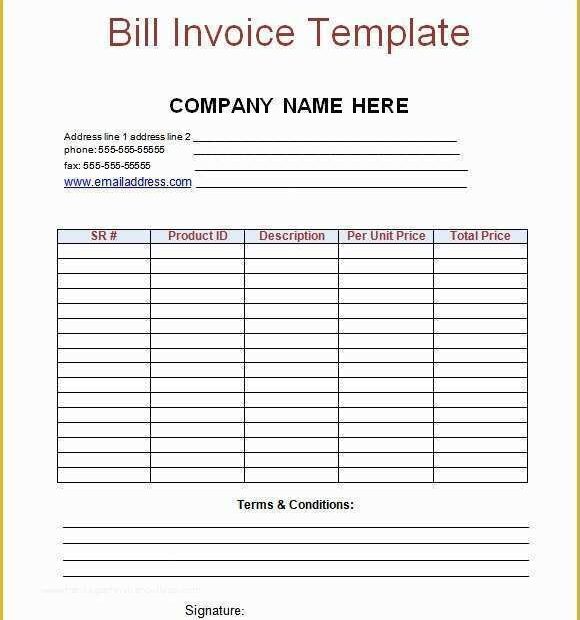 Free Bill Invoice Template Printable Of Free Printable Bill Invoice