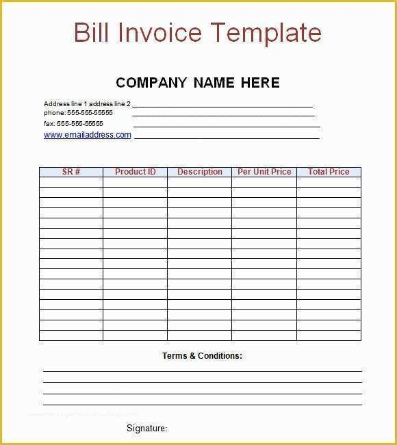 Free Bill Invoice Template Printable Of Free Printable Bill Invoice 
