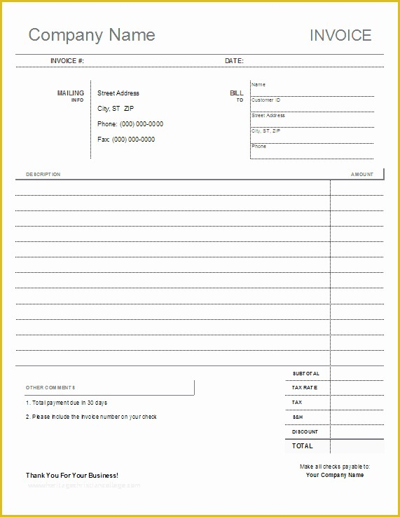 Free Blank Invoice Template Excel Of Blank Invoice Template Printable 