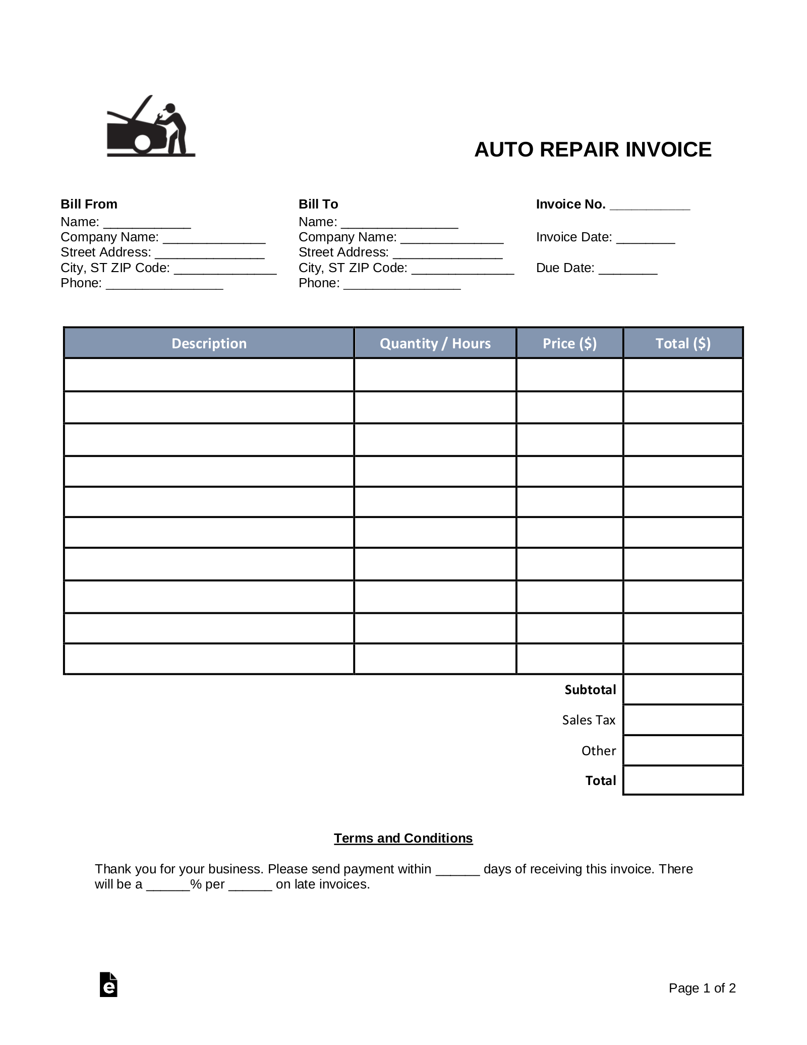 Free Blank Invoice Templates 30 PDF EForms