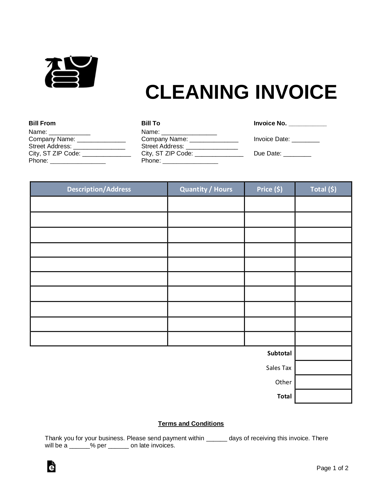 Free Blank Invoice Templates 30 PDF EForms