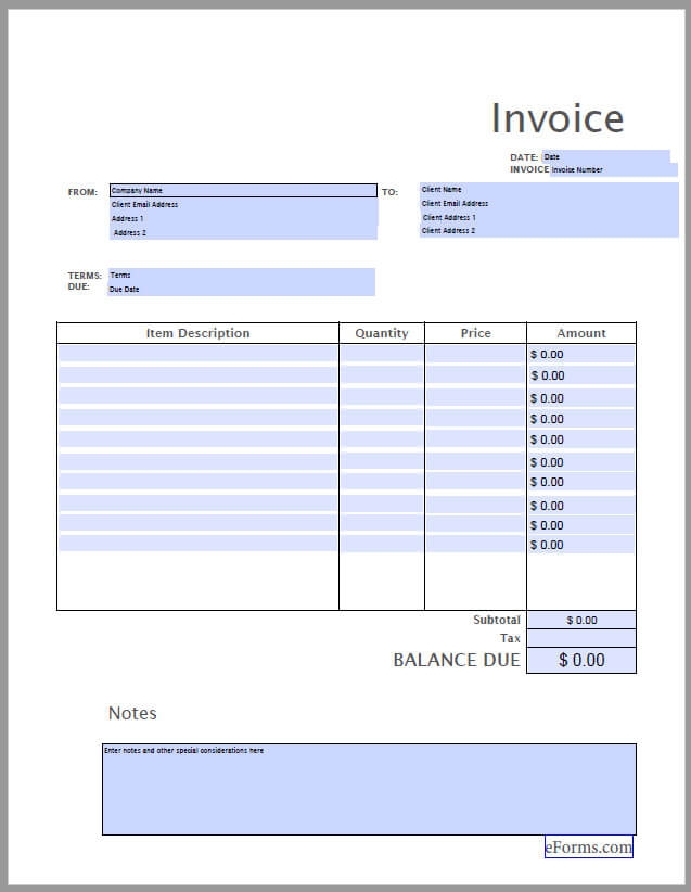 Free Blank Printable Invoices Forms Printable Forms Free Online