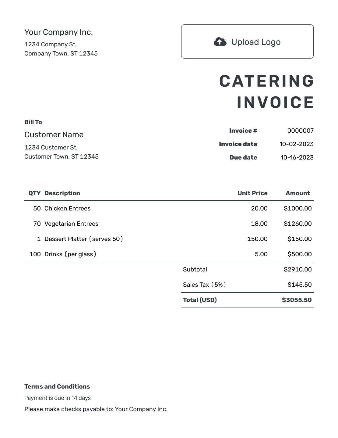 Free Catering Invoice Template Docelf