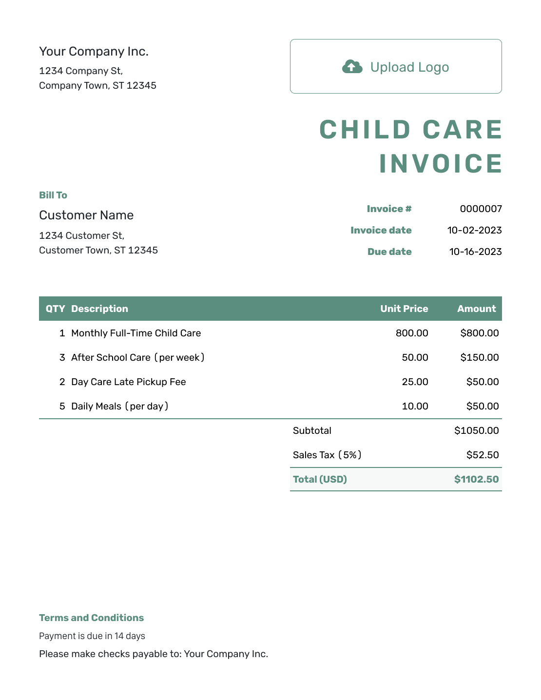 Free Child Care Invoice Template Docelf