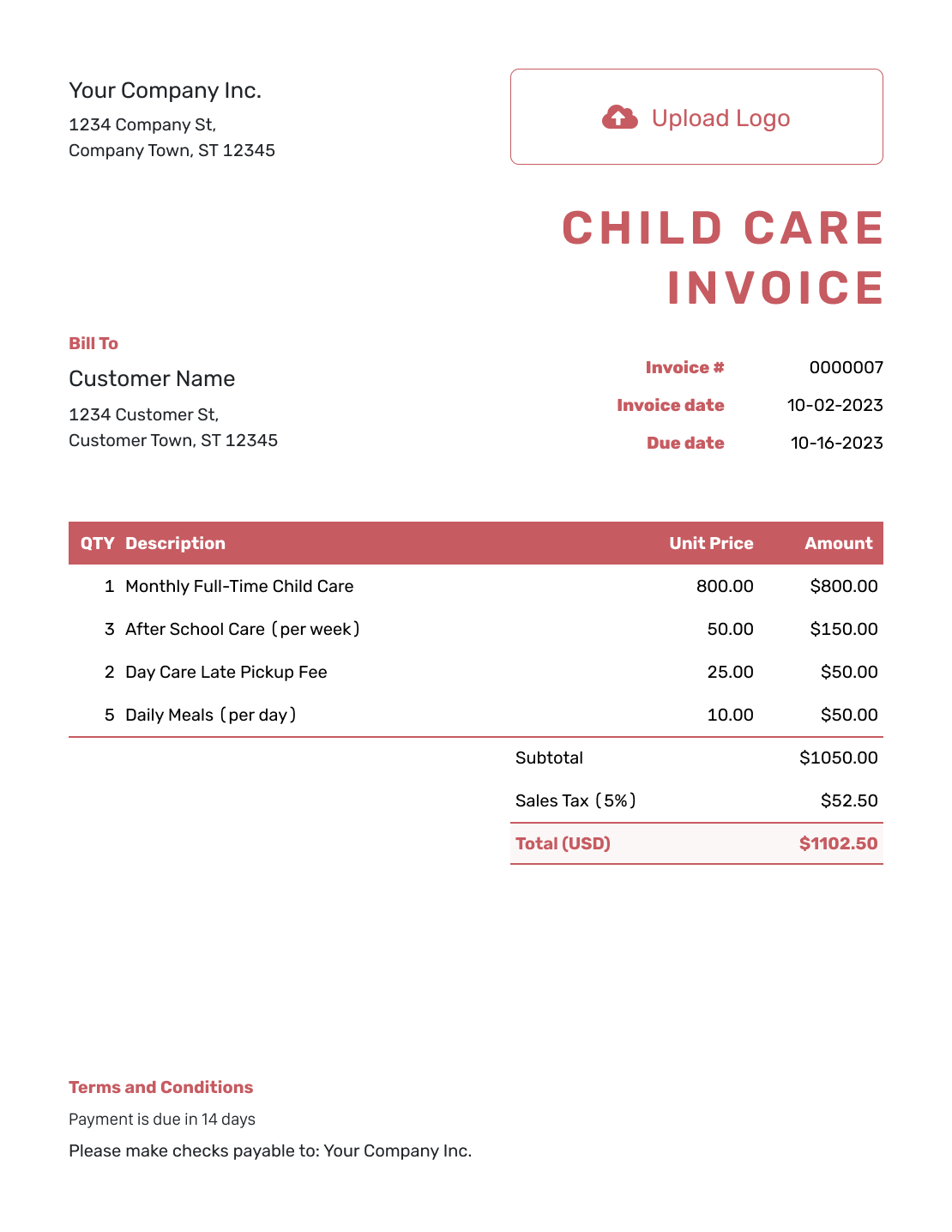 Free Child Care Invoice Template Docelf