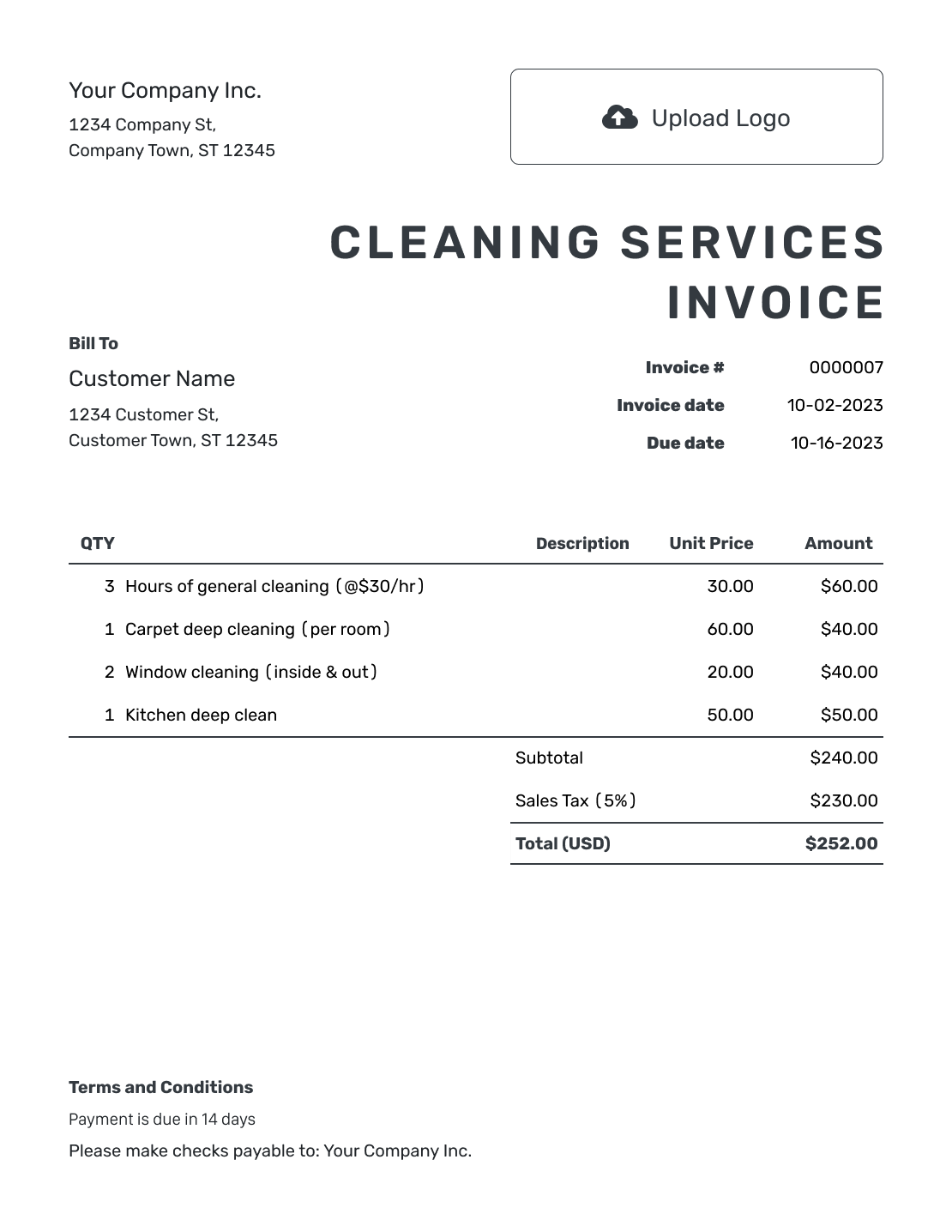 Free Cleaning Services Invoice Template Docelf