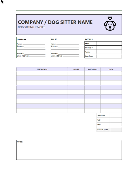 Free Dog Sitting Invoice Template PDF WORD EXCEL