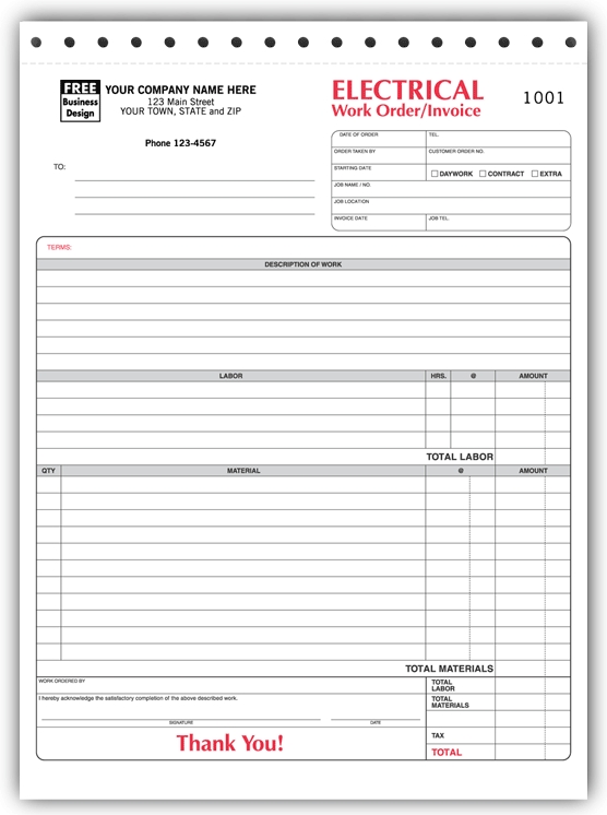 Free Electrical Invoice Template Free Templates Printable