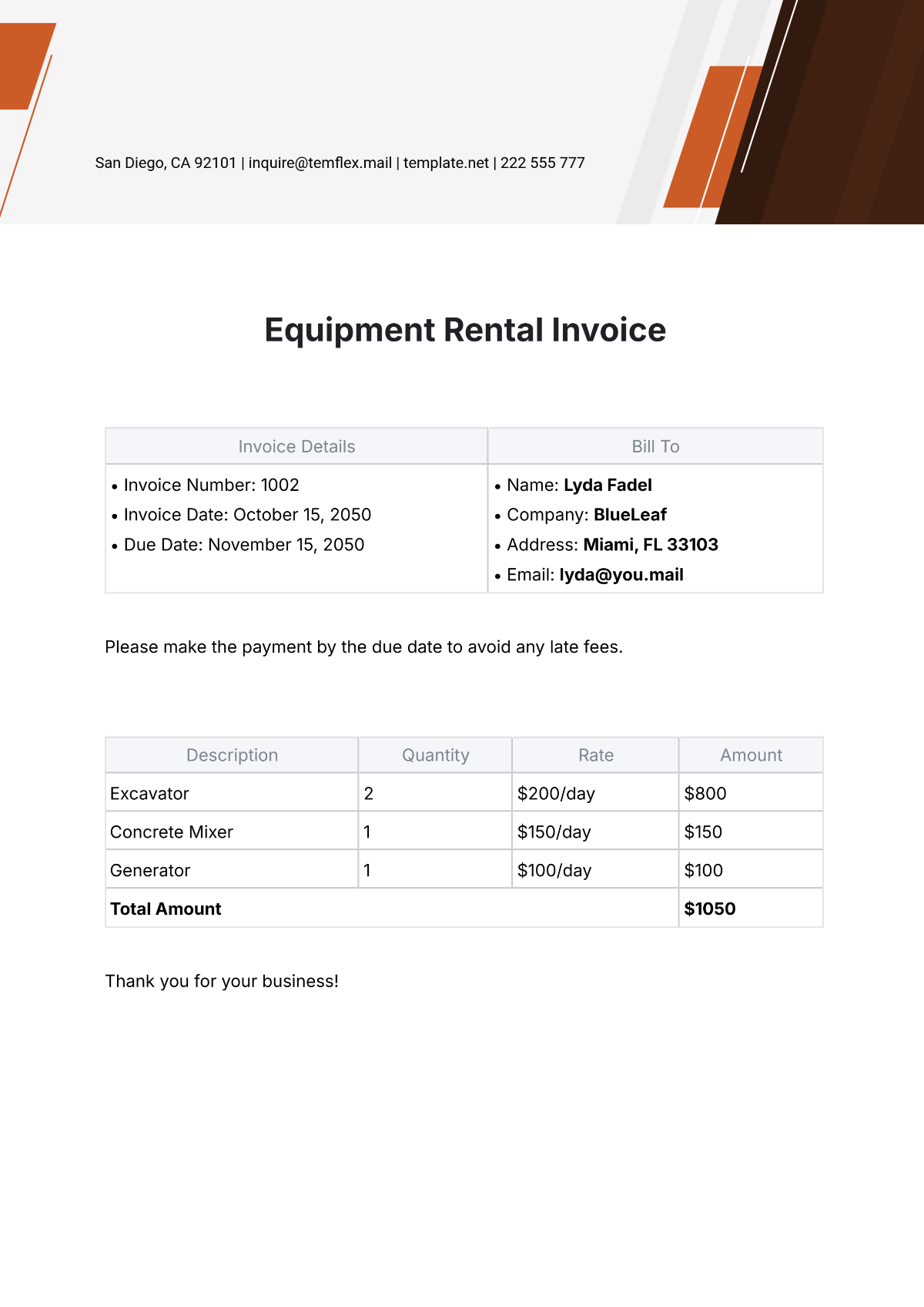 Free Equipment Rental Invoice Template To Edit Online