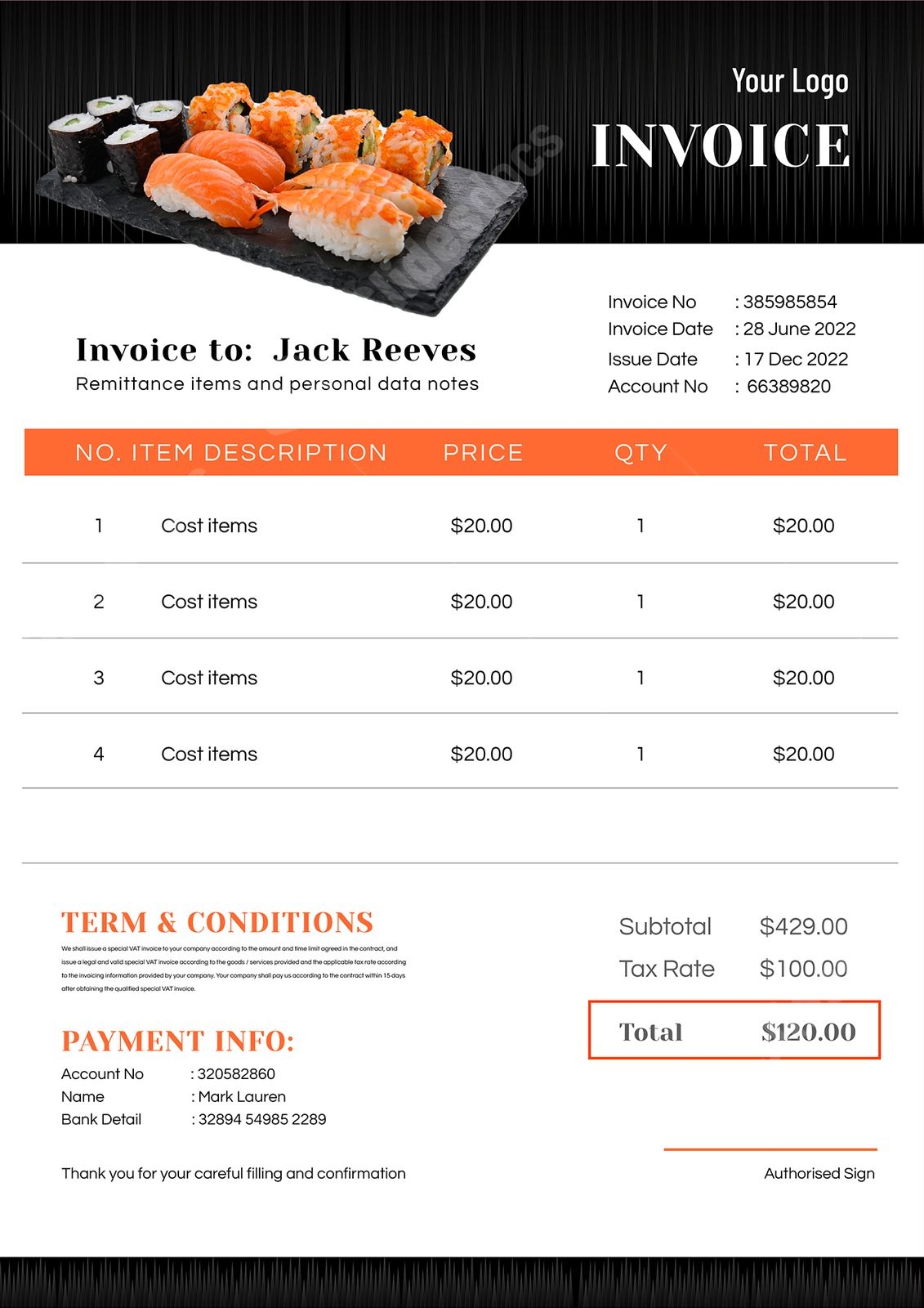 Free Food Invoice Templates In Microsoft Word And Google Docs Slidesdocs