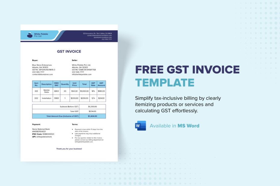 Free GST Invoice Template Download In Word Template