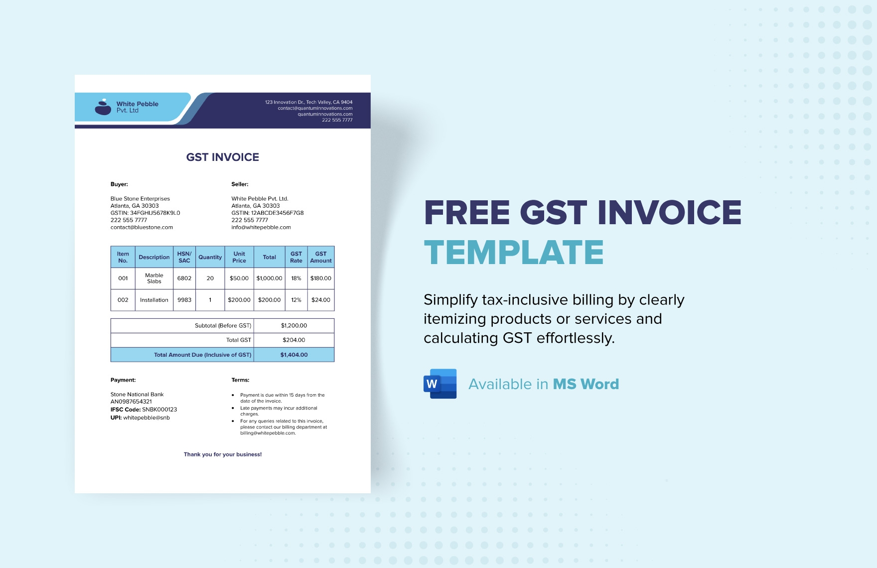 Free GST Invoice Template Download In Word Template