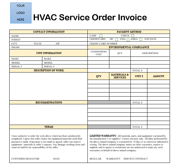 Free Hvac Invoice Template Excel Pdf Word Doc Hvac Invoice Template 