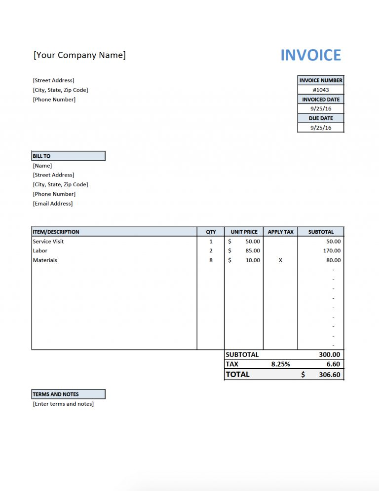 Free Invoice Template For Contractors Electrician Quickbooks Within 