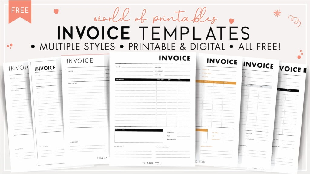 Free Invoice Templates PDF World Of Printables Worksheets Library