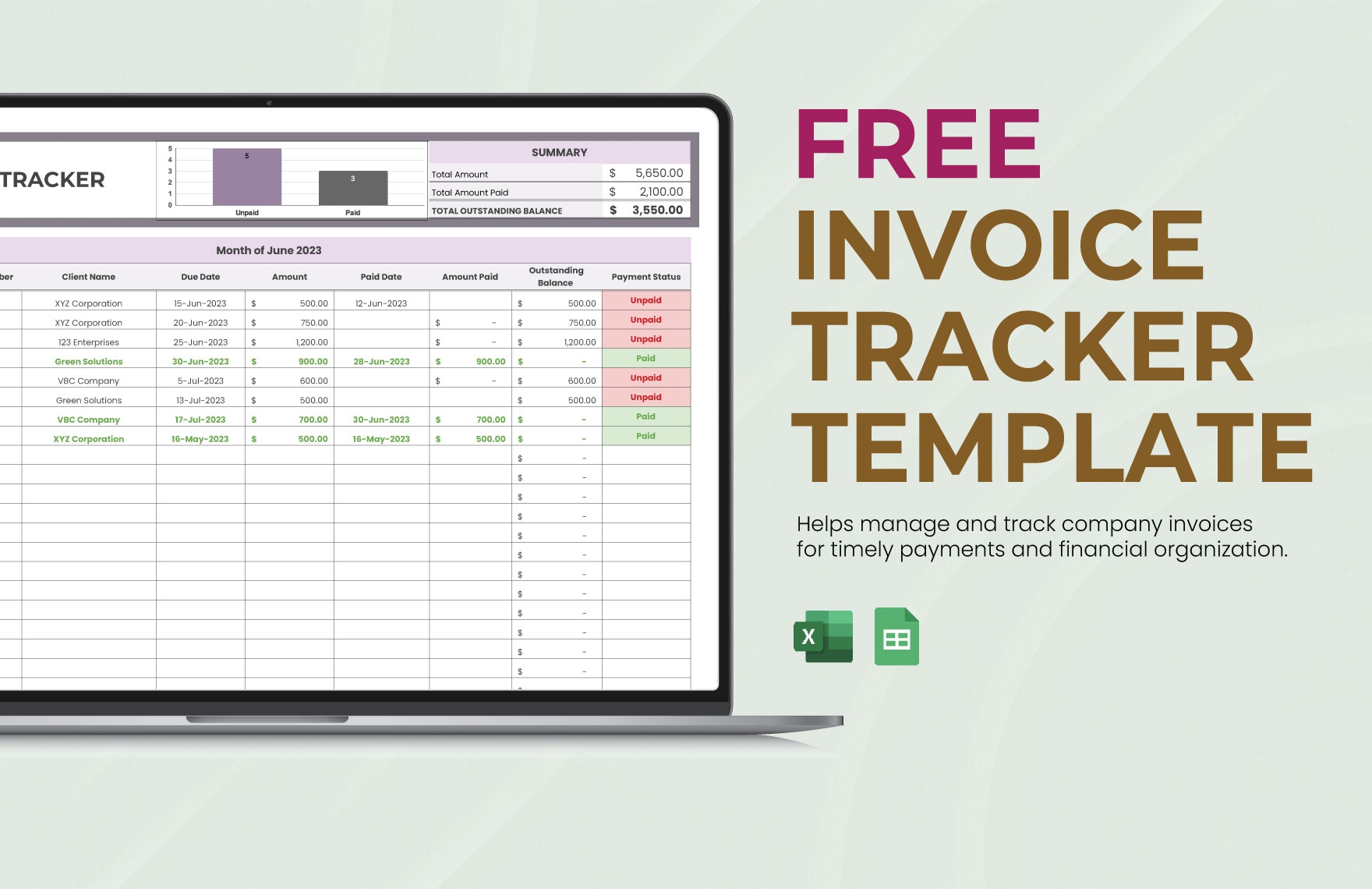 Free Invoice Tracker Template Download In Excel Google Sheets 