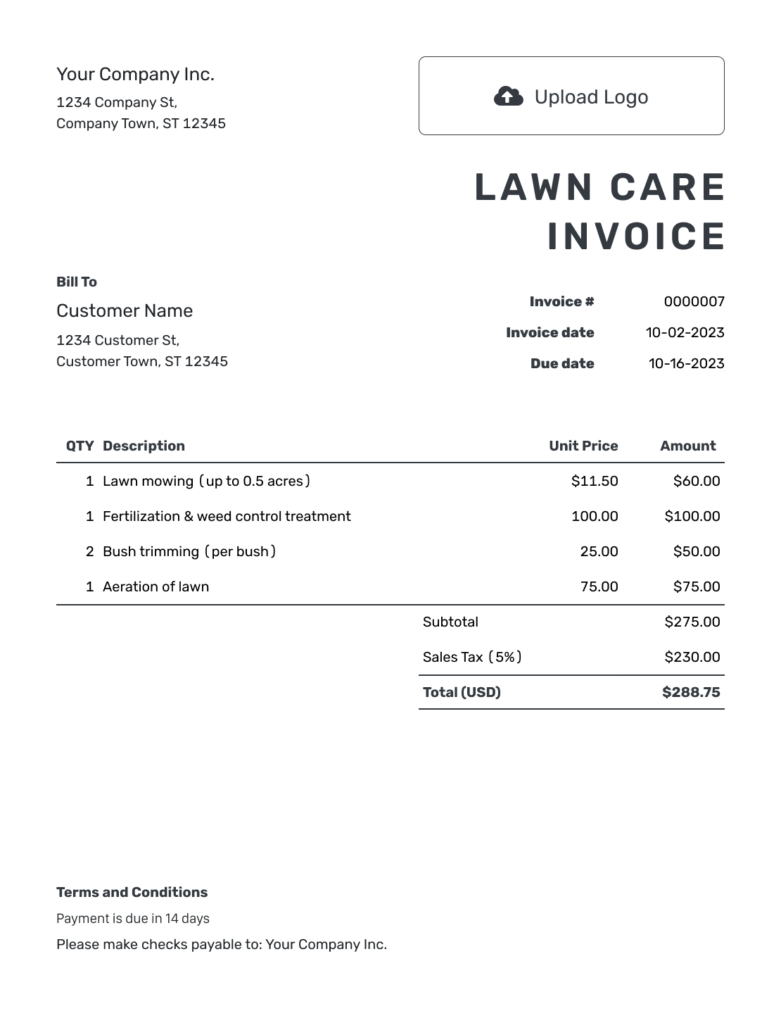 Free Lawn Care Invoice Template Docelf
