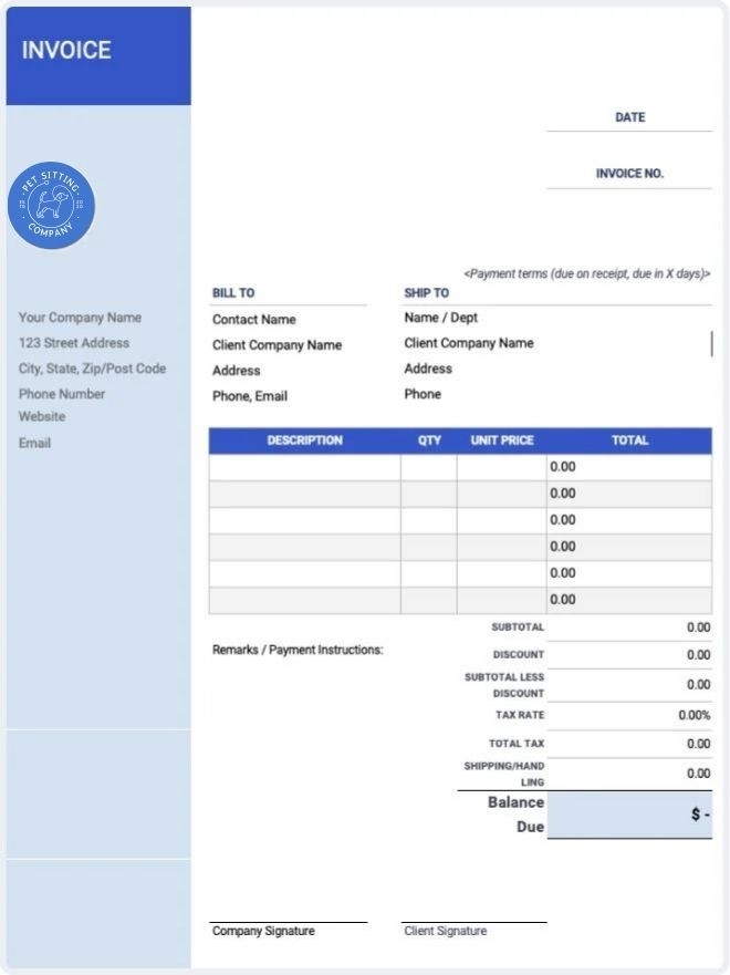 Free Pet Sitting Invoice Templates