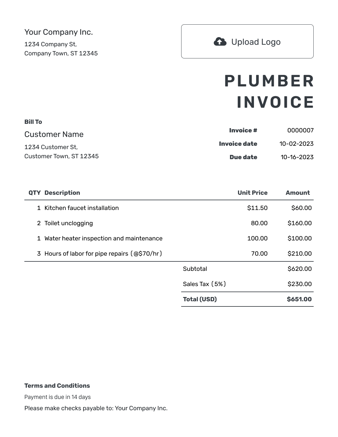 Free Plumber Invoice Template Docelf