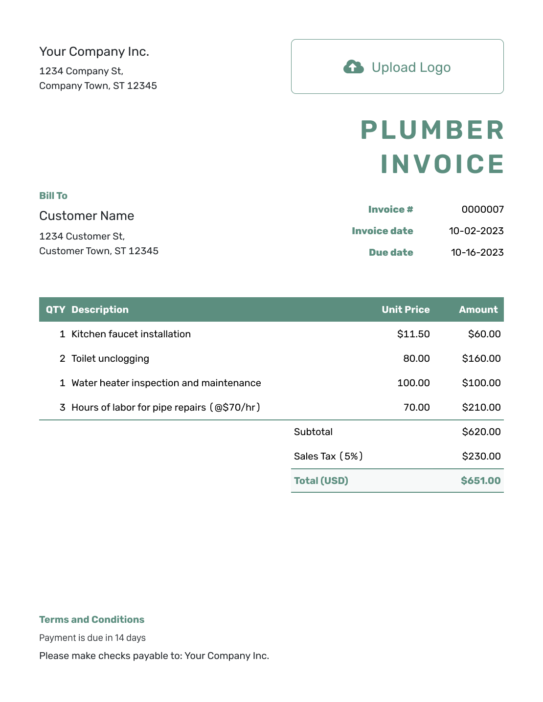 Free Plumber Invoice Template Docelf