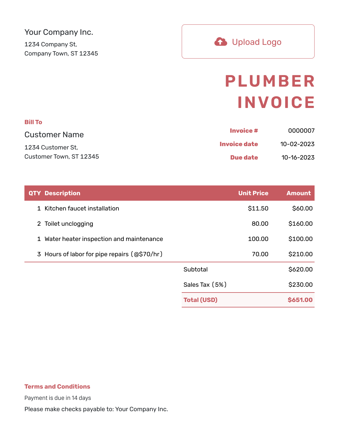 Free Plumber Invoice Template Docelf