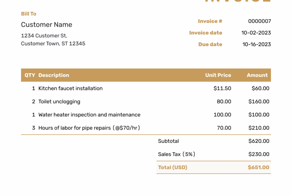 Free Plumber Invoice Template Docelf