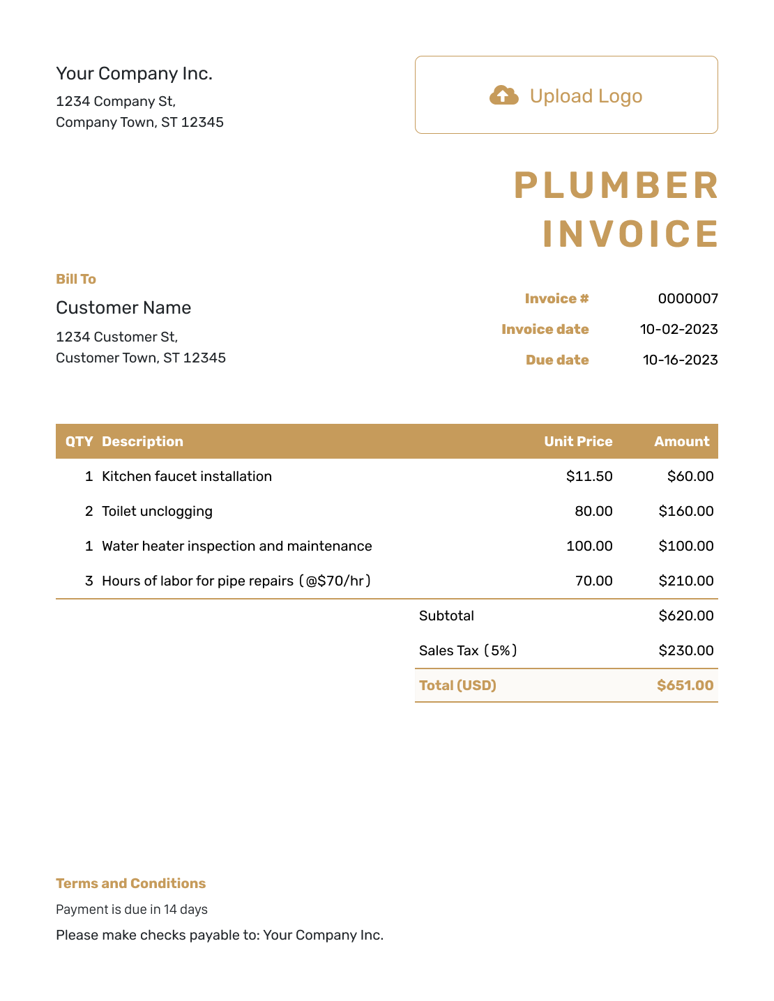 Free Plumber Invoice Template Docelf