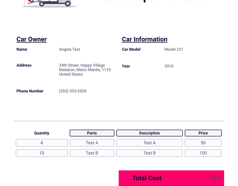 Free Printable Auto Repair Invoice Template Printables Template Free