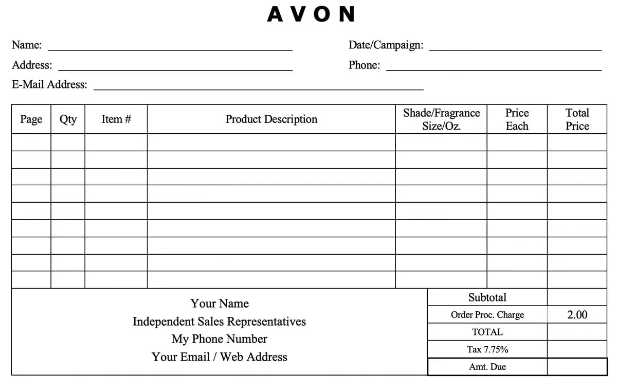 Free Printable Avon Printable JD