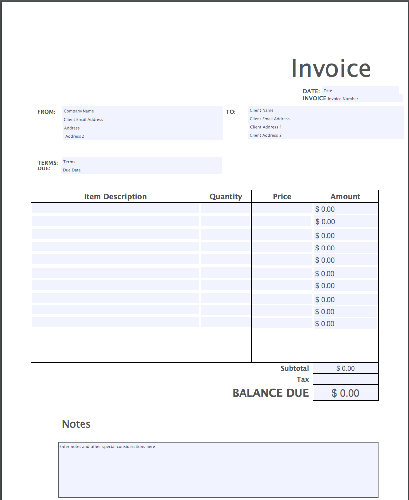 Free Printable Blank Invoice Sheet