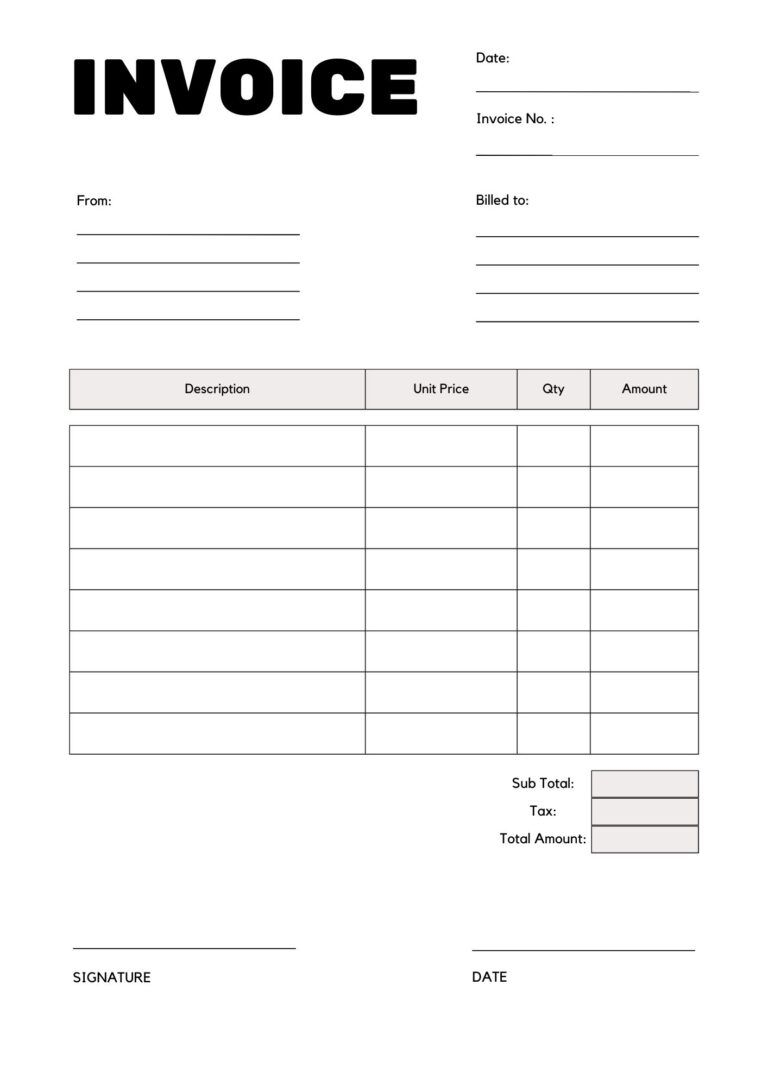 Free Printable Blank Invoice Templates