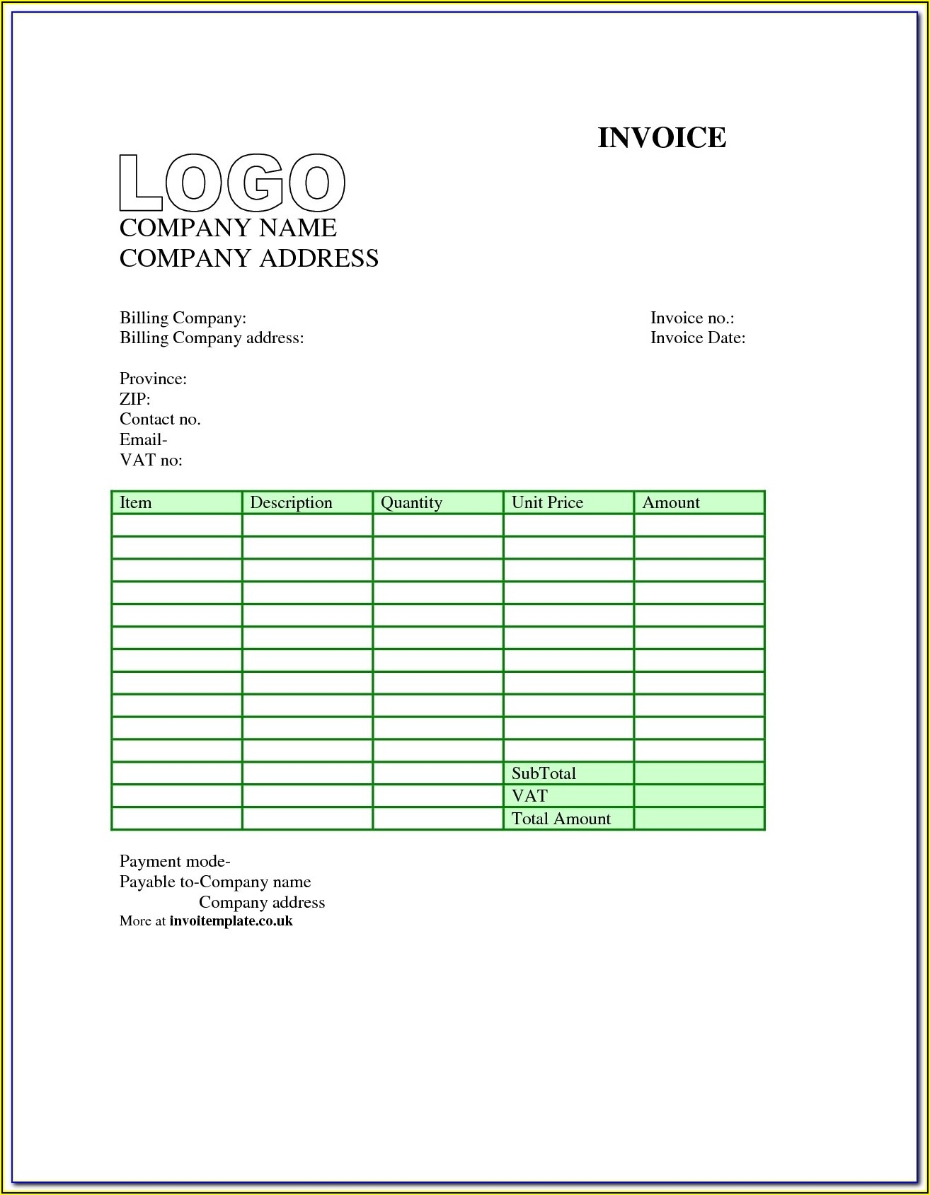 Free Printable Blank Invoice Templates Template 2 Resume Examples 