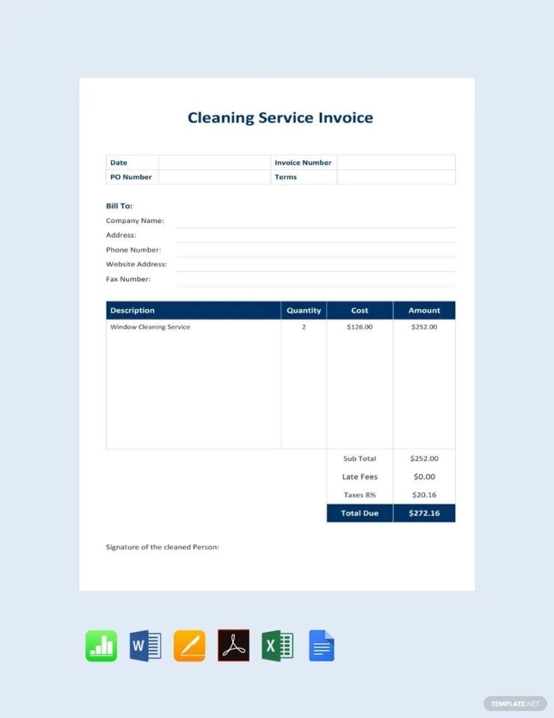 Free Printable Cleaning Invoice Template Fillable Form 2025