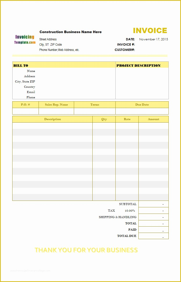 Free Printable Construction Invoice Template Of Blank Invoice To Print 